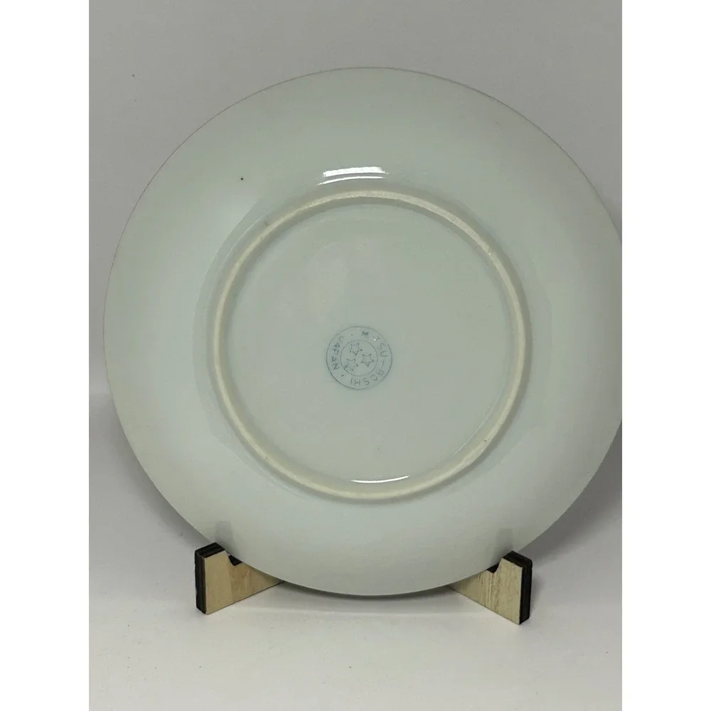 Mitsu-Boshi Japan Porcelain Saucer Blue White Egrets Herons‎ Gold Trim Set of 4